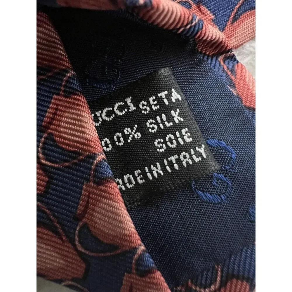 Gucci Tie Men’s Pink And Navy Pottery Pattern Silk Italy